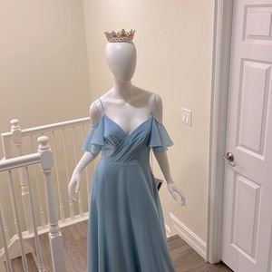 Sorella Vita floor length chiffon gown in blue mist.